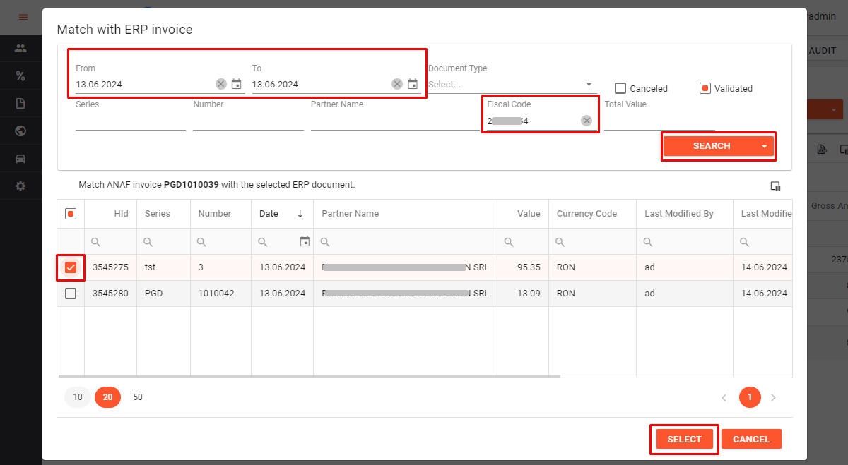 Actiuni pe grid tutorial - forma Match with ERP invoice - supplier Anaf invoices.png