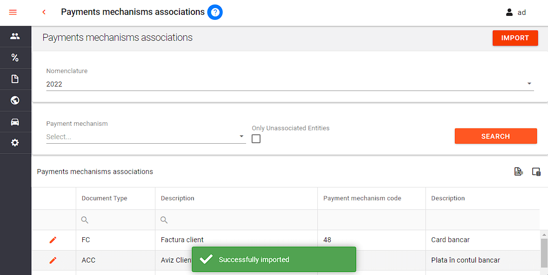 12. Import in Payment mechanisms associations menu - mesaj finalizare cu succes.png