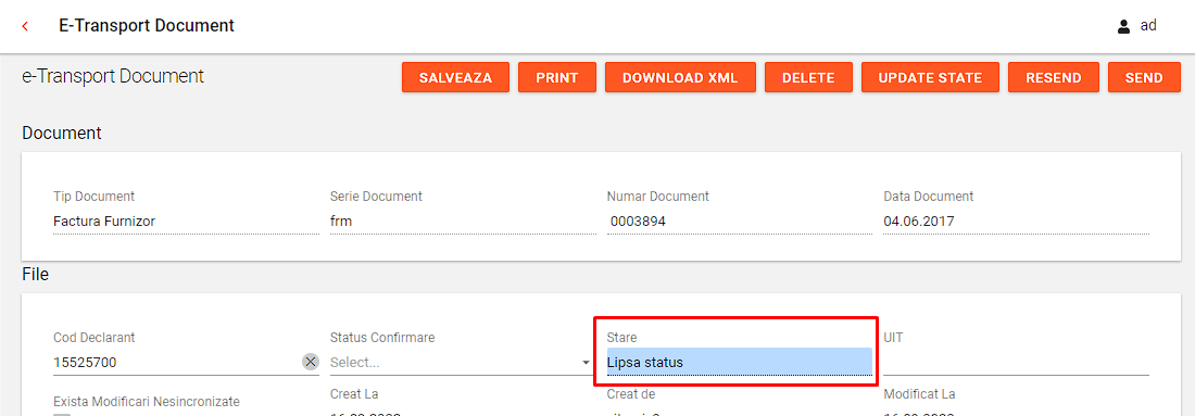 17 - etransport - Tutorial rapid - raspuns dupa Send in campul stare din document.png