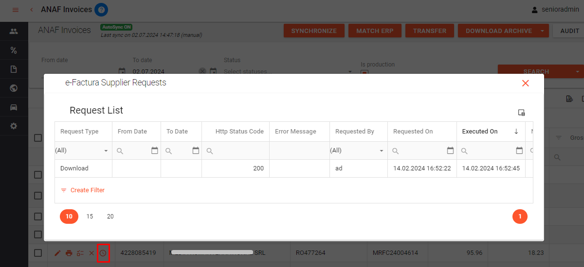 Suppliers ANAF Invoices - Audit forma deschisa din grid- e-Factura Supplier Requests.png