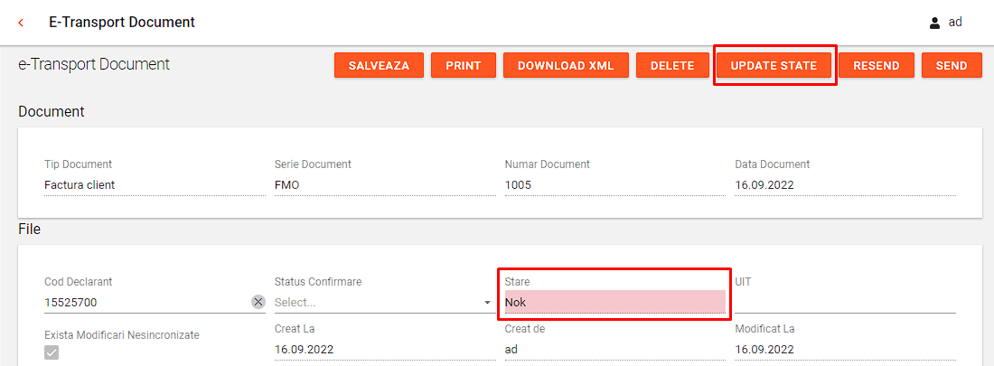 21 - etransport - Tutorial rapid - in document Update State cu valoare pe campul Stare.png