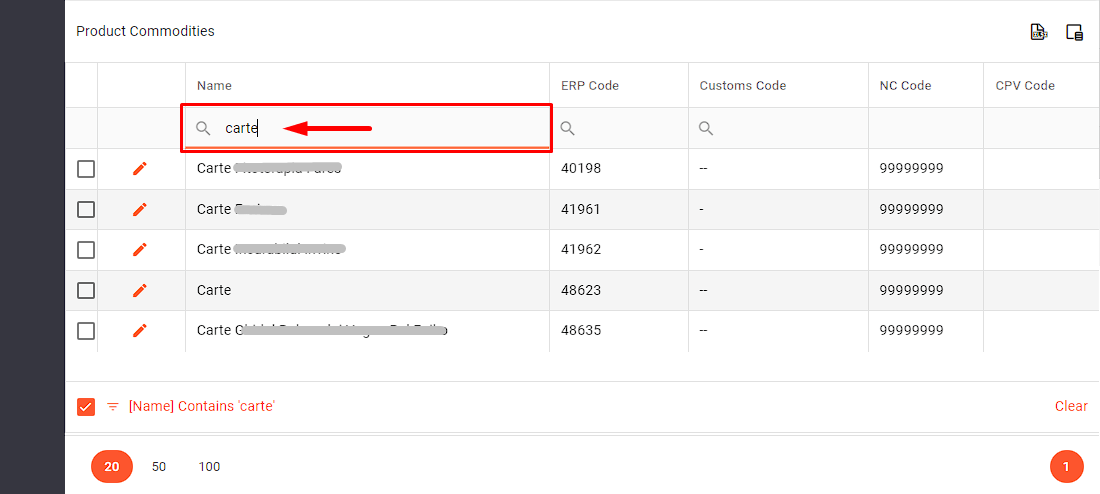 8. rezultate in grid Product commodities autofilter row.png